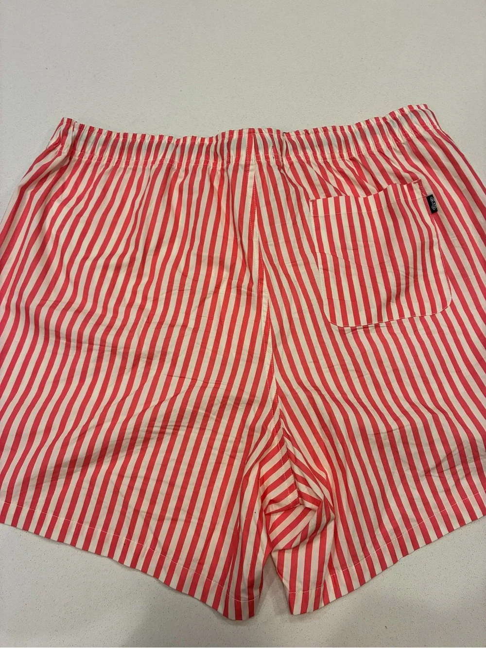 Psycho Bunny Red & White Striped Swim Trunks